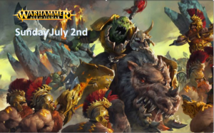 Warhammer Age of Sigmar
Sunday July 2nd.  9:45 am
Entry Fee: $20
Sign up:
https://www.bestcoastpairings.com/event/henh7ekh?fbclid=IwAR3vL3XJbj6yFR3nqP6fIlZFhjBR7MI4gH1XTBPlaUUSo-PgtCelb6FKM9U
