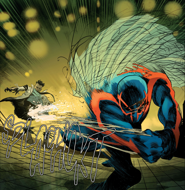 Sound Effect of the Week:
SPLACHOKT
From Miguel O'Hara Spider-man 2099 #1