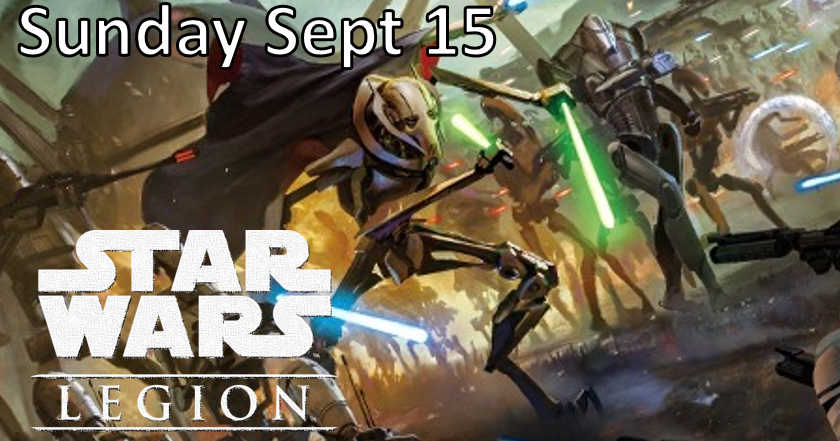 Star Wars Legion Tournament
Saturday Sept 16.   10am.
3 rounds of normal 1000 point armies.   Casual Event
Sign up and Info at https://www.longshanks.org/event/19055
