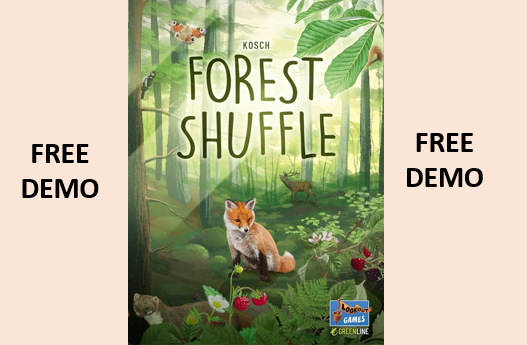 FREE Board Game Demo: Forest Shuffle Saturday Aug 3. 11am - 2pm Comic Quest is providing FREE demos of a fun board game. Learn in a couple of minutes, it might be your next favorite game. Also, a discount on the game! In Forest Shuffle, players compete to gather the most valuable trees, then attract species to these trees, thus creating an ecologically balanced habitat for flora and fauna. To start, each player has six cards in hand, with cards depicting either a particular type of tree or two forest dwellers (animal, plant, mushroom, etc.), with these latter cards being divided in half, whether vertically or horizontally, with one dweller in each card half.