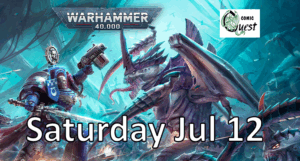 Comic Quest 40k RTT Tourney
Saturday JULY 12.  9:30 AM
Entry Fee: $22 entry fee.

Prizes for the Top 4
3 round ITC event. This will be a Palm Springs Open prep event with the missions and terrain matching the first 3 rounds at PSO. (You don’t have to be going to the PSO to participate in this RTT.)
2,000 points. 
Sign-ups here: https://www.bestcoastpairings.com/event/QYf8dI37FovM
