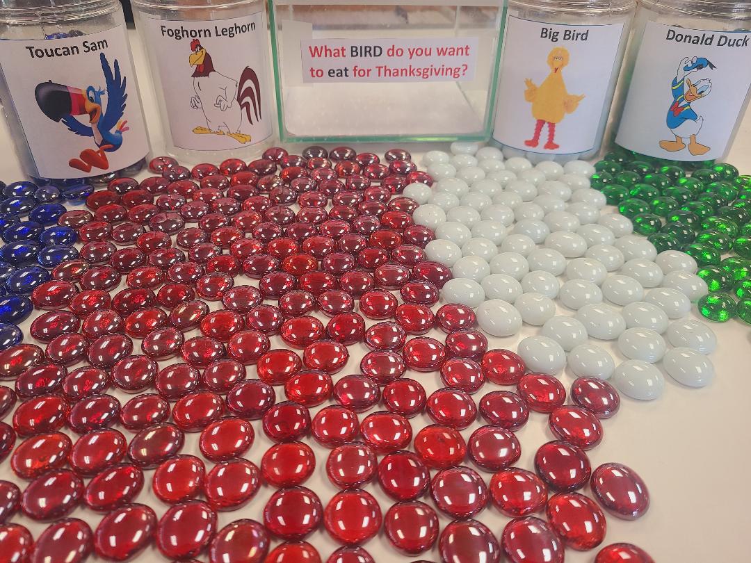 Your votes are in, and you really want to eat Forghorn Leghorn!  He does come with a lot of meat, and he tastes like chicken.
What BIRD Do You Want To EAT at Thanksgiving?	
54%	Forghorn Leghorn
15%	Toucan Sam
18%	Big Bird
13%	Donald Duck
Thanks to all who voted, and shared their reasoning.
Happy Thanksgiving to you.  And don’t forge FREE dice on the day after Thanksgiving, and a BIG Black Friday sale.
