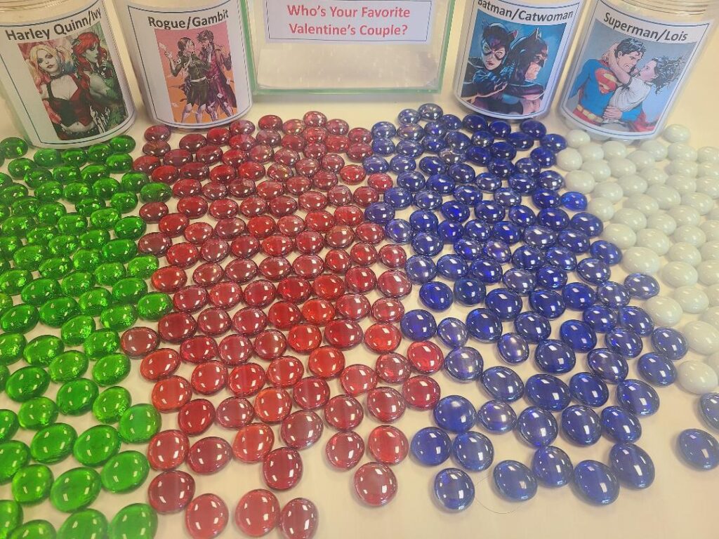 Your votes are in, and there were lots of votes for all 4 couples.  But Rogue & Gambit had the most votes cast:
Who's Your Favorite Valentine's Couple?	
31%	Rogue/Gambit
26%	Batman/Catwoman
26%	Harley Quinn/Poison Ivy
18%	Superman/Lois

Happy Valentine’s Day from CQ.
